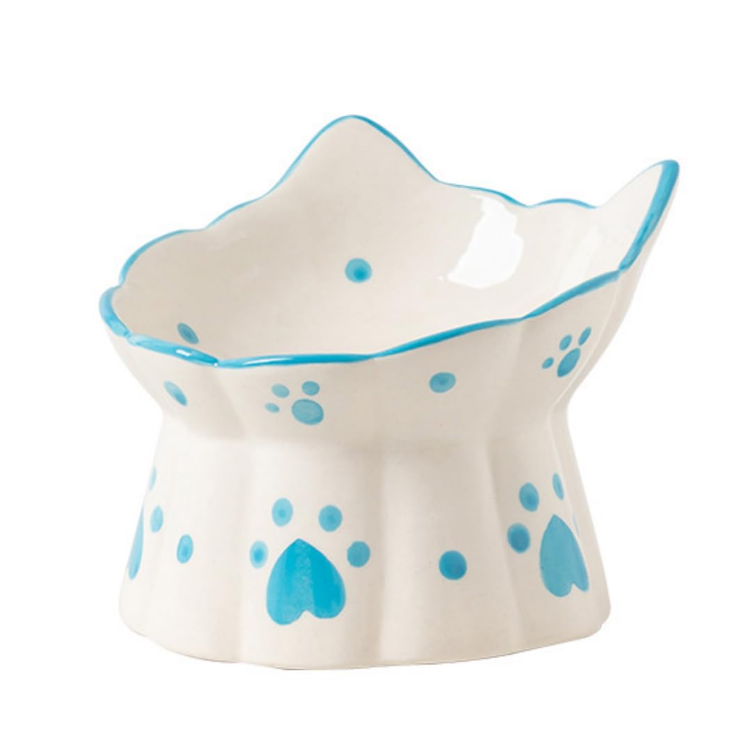 MEETOZ Ceramic Cat Feeder, Elevated Cat Feeding Bowls with Stand Tilted, Neck Protective Bowl for Pets 15° Tilted Raised Cat Feeder, Stress Free for Cats and Small Dogs