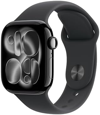 Apple Watch Series 11 [GPS 42mm] Smartwatch with Jet Black Aluminum Case with Black Sport Band - S/M. Sleep Score, Fitness Tracker, Health Monitoring, Always-On Display, Water Resistant