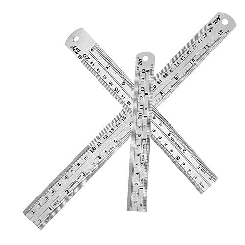 Eyech 3pc Stainless Steel Ruler Straight Edge Double-Sided Design Metal Rulers Kit for Office and School Engineering, Measuring, Teaching-12 Inch + 8 Inch + 6 Inch - Thumbnail 5