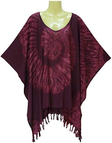 DP FashionTie Dye Blouse Caftan Kaftan Poncho Cover Up Spiral Plus Size Handmade (Plum)