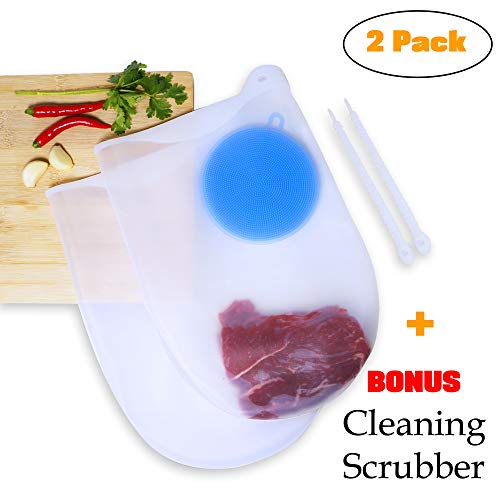 Chef Smarts - 2 Pack Premium Reusable Large Cooking Silicone Sous Vide Bags | + 1 FREE Cleaning Scrubber | Fresh Keeping | Eco-Friendly | Food Preservation | Immersion Circulators | Kitchen accessories