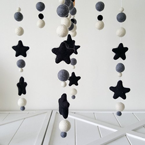 Tik Tak Design Co. Baby Crib Mobile - 100% NZ Wool Colored Felt Ball Mobile for Your Boy or Girl Babies Bed Room - Designer Colors to Match Your Nursery and Delight Your Child (Monochrome)