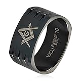 West Coast Jewelry Masonic Black Plated 10mm Stainless Steel Round Square Band Ring - Size 8-13
