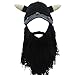 FreeFisher Unisex Knitted Viking Beanie Funny Hat with Detachable Beard Black