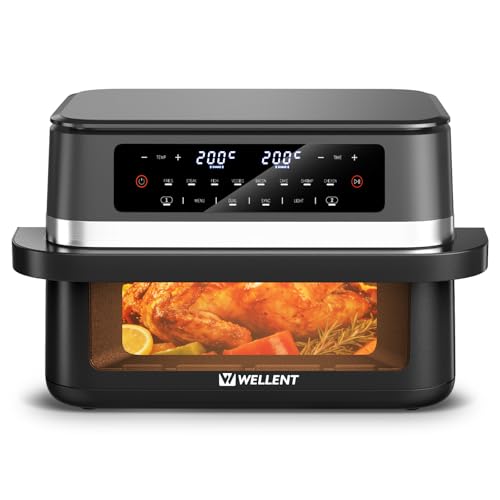 WELLENT 12L Dual Zone Airfryer XXL - 2950W Hot Air Fryer 2 Chambers (6+6L) - Hot Air Fryer Double Chamber with Viewing Window, Match & Sync Function, Shake Reminder, Dishwasher Safe