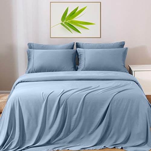 GOKOTTA-Bamboo-Sheets-King-Size-Cooling-Sheets-Bed-Sheet-Set-4-Pieces-Soft-Silky-Sweet-Dream-Series-16-Deep-Pocket-Breathable-Hypoallergenic-Light-Blue