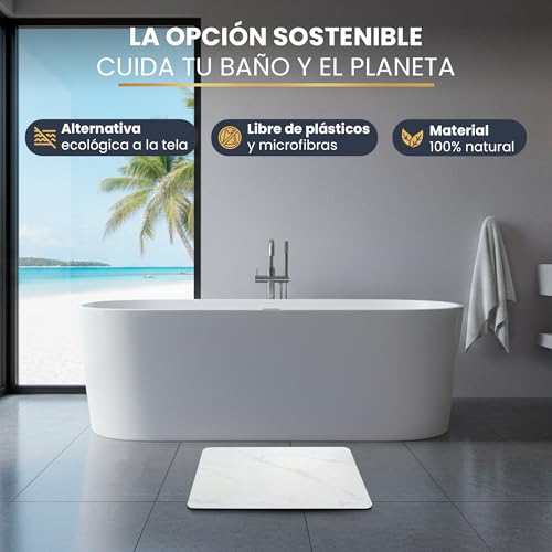 Fyror Diatomite Bath Mat Antibacterial 60 x 39 cm. Stone Bath Mat Quick Drying. Hygienic, Washable and Ecological. Keeps the floor dry and clean. Ideal for Families and Modern Homes.