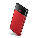 Slim Portable Charger，Power Bank 10000mah, PISEN Battery Pack with LED Display, Dual USB External Battery Charger [Anti-Fingerprint] Compatible for iPhone, iPad, Samsung, Nexus and More (Red)