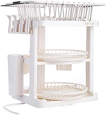 3-layes Kitchen Counter Dish Rack and Drainboard Set, Cutlery Storage Drain Rack, Sink Drying Rack, Plastic, White WANGYUE
