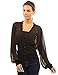 PattyBoutik Women's Chiffon Long Sleeve Fitted Waist Pullover Blouse (Black M)