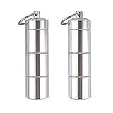  HRX Package Portable Aluminum Alloy Pill Box, Waterproof Travel Pill Case Holder Bottle Container with Three Compartments for Keychain Purse Pocket Outdoor Hiking Camping (2PCS)