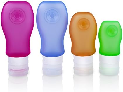 Homitex Silicone Toiletry Bottles Carry on Containers Set (89ml-2 60ml-1 37ml-1, blue-green-pink-orange)