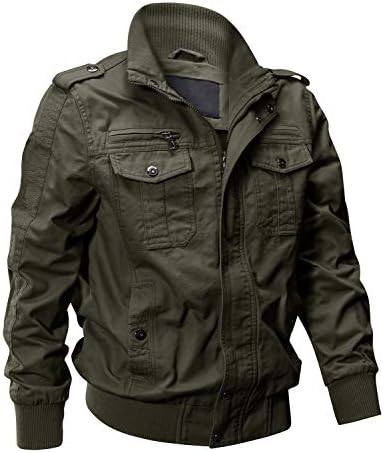 chouyatou Men's Spring Military Full-Zip Removable Hooded Cotton