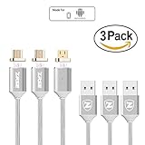 ZRSE 4th Generation Magnetic Braided USB Charging Cable for Samsung Galaxy S2 S3 S4 S6, Note 2/3/4/5,LG G4 G3, Sony Xperia Z5 Premium/Compact etc, Silver 3 Pack (silver-3pack)
