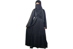 MUDNAAZ Dubai Style Black Abaya with Stone Work and Hijab, 2-Piece Set