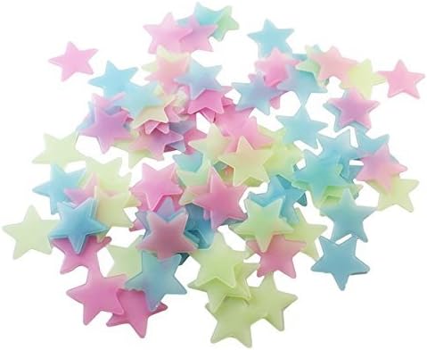 100 Pcs Fluorescence Glow in Dark Luminous Star Wall Stickers Decals Star Nursery for Baby Kids Living Room Bedroom Home Decoration (Colourful)