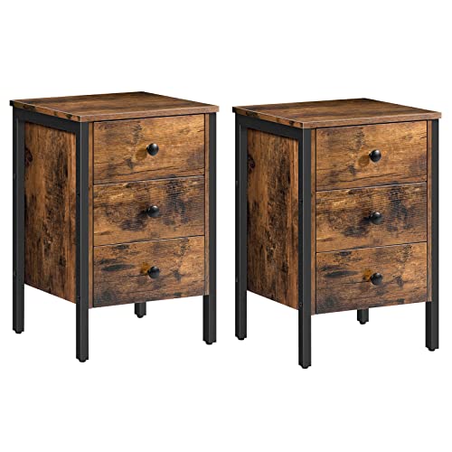 HOOBRO Nightstands Set of 2, End Table with 3 Drawers and Storage Shelf