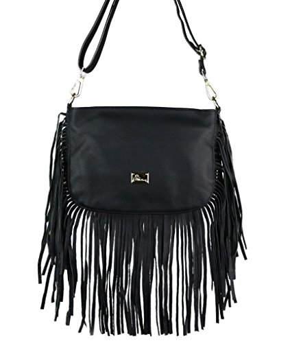 Concealed Carry Purse - The Jenna Rae Fringe Crossbody by Miss Conceal (Black)