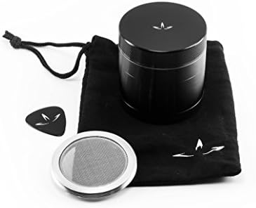 4 Piece Aluminum Herb Grinder with Removeable Screen (2.2 Inch, Black)
