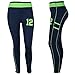 Seattle 12th Man Fan Navy Leggings with Lime Line (Large/X-Large)