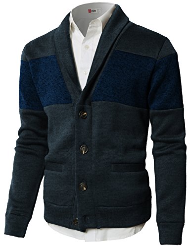 H2H Men's Casual V-neck Long Sleeve Button Down Cardigan GRAY US XL/Asia 2XL (CMOCAL010)