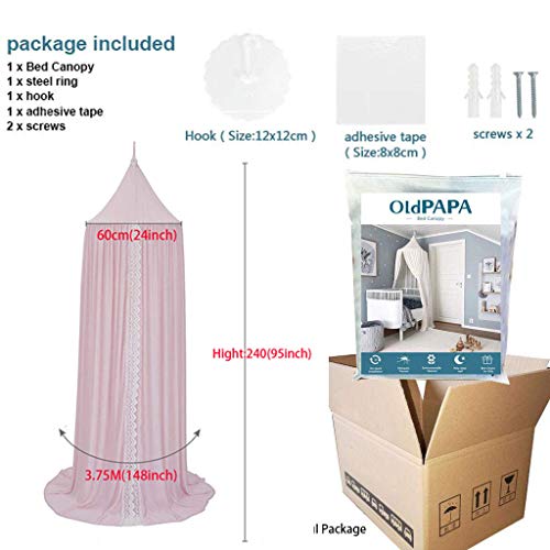 OldPAPA Canopy for Girls Bed,Princess Bed Canopy Net for Kids Baby Bed, Round Dome Kids Indoor Outdoor Castle Play Tent Hanging House Decoration Reading Nook