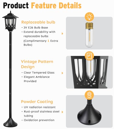 Joyoowild 63" Solar Lamp Post Light 2 Pack, Solar Light Posts for Outside Waterproof, Outdoor Lamps for Patio, Backyard, Front Porch Decor, Warm White, Replaceable Bulb