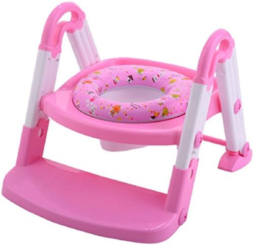 New Kid Training Toilet Potty Trainer Seat Chair Toddler with Ladder Step Up Stool Pink
