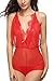 Avidlove Women Deep V Lingerie Eyelash Lace Teddy Bodysuit Mesh Teddy Chemise Red XXL