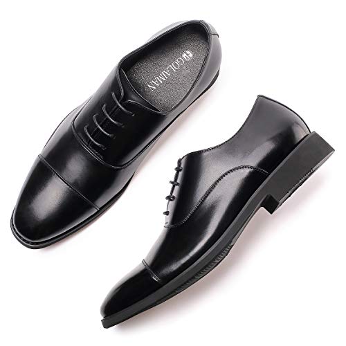 GM GOLAIMAN Men's Dress Shoes - Formal Lace Up Oxfords Cap Toe Balmoral Shoes Black 8.5