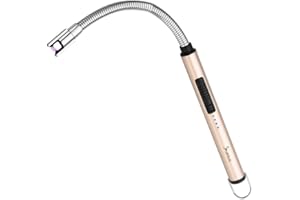 SUPRUS Electric Lighter Candle Lighter USB Type C Rechargeable Lighter Steel Shell & Hanging Hook with 360° Flexible Neck(Gold)