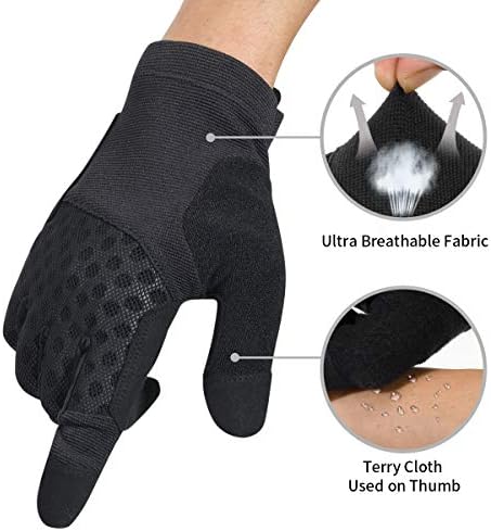 Pair of Hupeng mesh mountain biking gloves in black and red color.