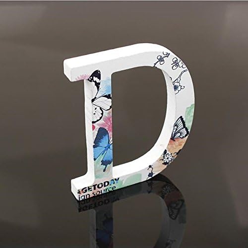 Flower Painting Decorative Wood Letters, Totoo 26 Marquee Alphabet Letters DIY Words Sign for Children Baby Name Girls Bedroom Wedding Birthday Party Home Décor (D, Size: 3.9" x 2.8" x 0.5")