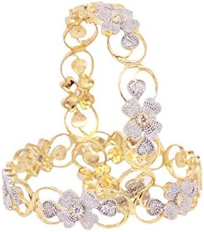 Indian Bollywood Zircon made gold plated Flower Design American Diamond Bangle bracelet set jewelry (2.4)