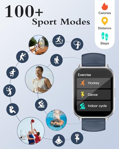 RUIMEN Smartwatch with Calls, Smart Watch Receive Call and Voice Assistant, Smartwatch Woman Man with Pedometer Blood Oxygen Waterproof IP68 100+ Sports Modes