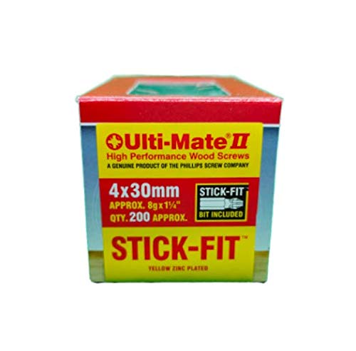 Super High Performance Wood Screw with Stick Fit (Including Stick Bit) Anti Rust, One Hand Driving, State of The Art Pozisquare, Anti-Camout Recess (4.0 x 30mm (200))