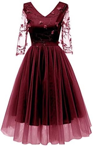 Women Embroidered Tulle Evening Prom Dress with 3D Floral Appliques