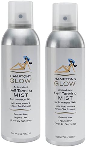 Hamptons Glow Spray Tan Self Tanning Spray Organic Mist Antioxidant Green Tea Moisturizing 2 Pack Value Bundle Includes Professional Instructions