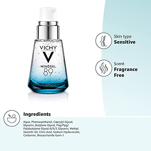 Vichy Mineral 89 Hyaluronic Acid Face Serum, Facial Gel Moisturizer and