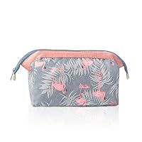 CHUHUAYUAN Travel Cosmetic Bag for Women Girls, Multifunctional Toiletry Brush Storage Makeup Bags,Small and Portable Zippered Make-up Cube Pouch with Cute Pattern .(Light Blue Flamingo)