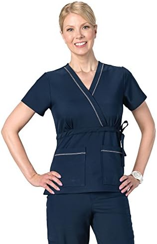 Clothing Women's Anti-Microbial Stretch Wrinkle & Stain Resistant Mock Wrap Malibu Scrub Top Navy