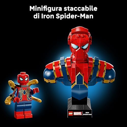 | Marvel Busto di Iron Spider-Man - Modellino da Esposizione per Adulti con 2 Braccia Mobili, Testa Girevole e Minifigure del Supereroe - Regalo da Collezione per i Fan degli Avengers - 76326