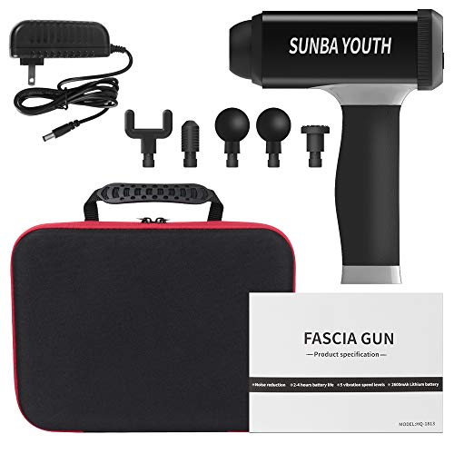 Massage Gun,SUNBA YOUTH Powerful Handheld Deep Tissue Muscle Massager,Rechargeable Cordless Percussion Massager with 5 Massage Heads& Portable Bag(Black) - Thumbnail 6