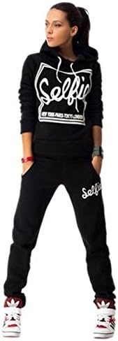 Women's Cotton Sport Pullover Two Piece Hoodie Tracksuit Sweatshirt Sweatpant Set