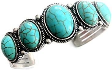 Antiqued Silver Turquoise Cabochon Cuff Bracelet