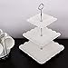3 Tier Square Porcelain Cake Stand with Sugar Tongs - Party Food Server Display Set - Three Tier Dessert Stand - Perfect for Your Tea Party, Baby Shower and Dessert Table - (White)