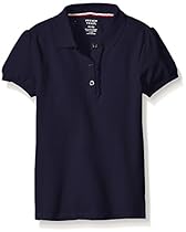 French Toast Big Girls' Short Sleeve Ruffle Polo, Navy, Large/10/12