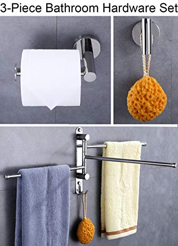 ESOW 3-Piece Bathroom Hardware Set, SUS304 Stainless Steel Polished Chrome Finish, Bathroom Accessories Set Wall Mounted (3-Arms Swivel Towel Bar & Bath Towel Hook & Toilet Paper Holder)