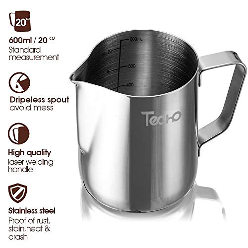 TECHO Milk Frothing Jug Set, 600ml/20oz Stainless Steel Pitcher
