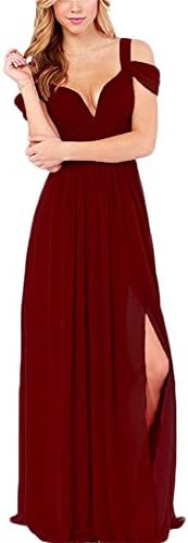 Kaitaijidian Women's Off The Shoulder Side Split Long Chiffon Evening Dresses Prom Formal Gowns Bridemaid Dresses 639 Burgundy-18P